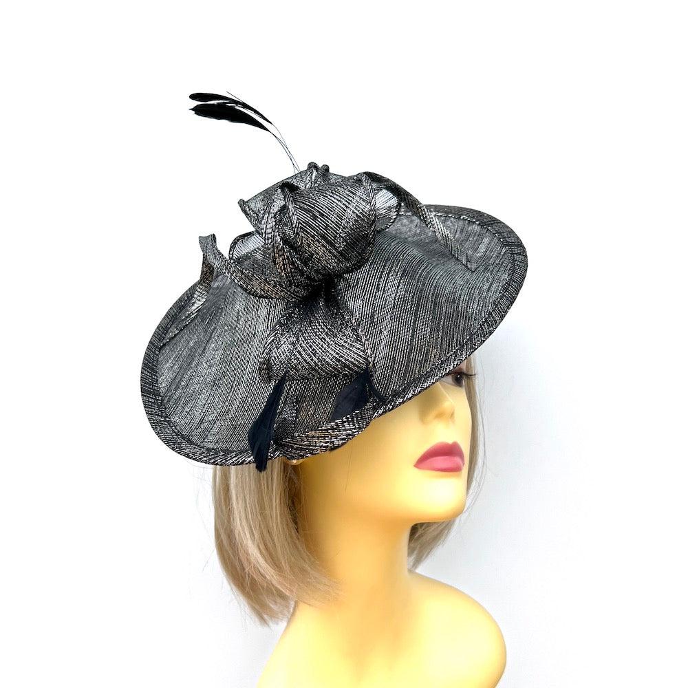 Metallic Grey Graphite Teardrop Disc Fascinator for Weddings & Races