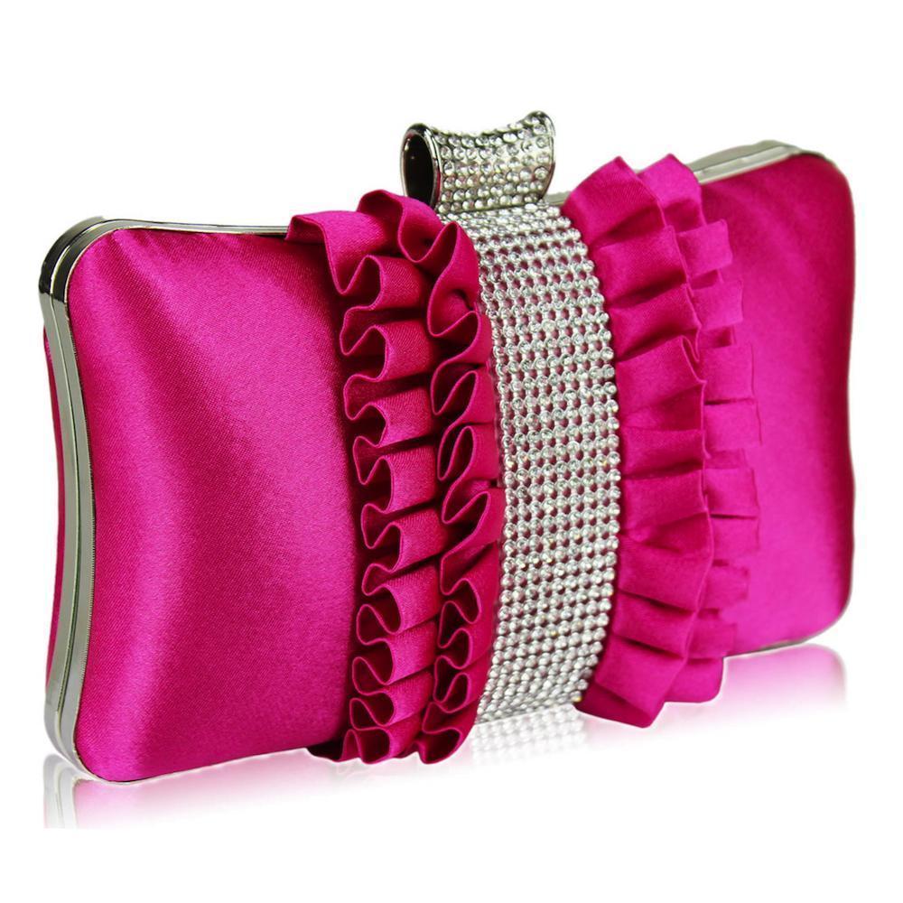Hot Pink Evening Clutch Bag with Satin Ruffles-Fascinators Direct