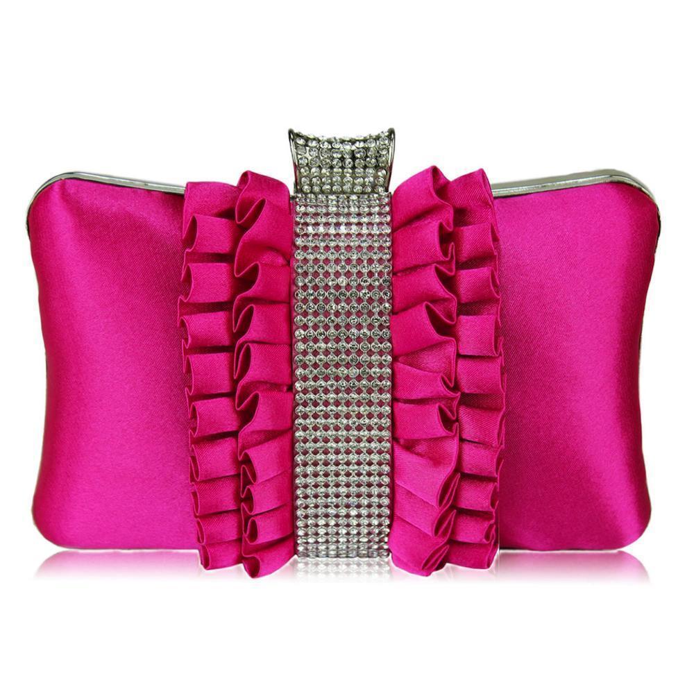 Satin Diamante Hot Pink Evening Clutch Bag for Going Out Weddings