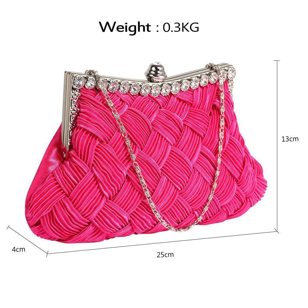 Hot Pink Satin Embellished Clutch Bag-Fascinators Direct