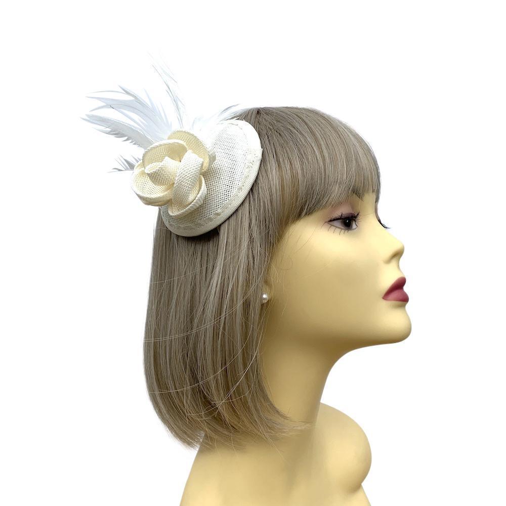 Ivory Disc Fascinator with Flower & Feathers-Fascinators Direct