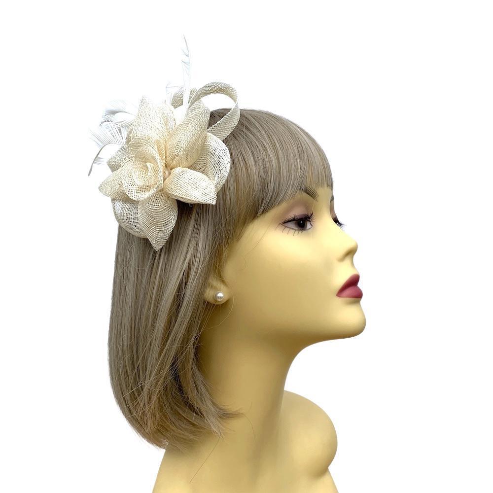 Ivory Flower Fascinator Clip with Feathers-Fascinators Direct