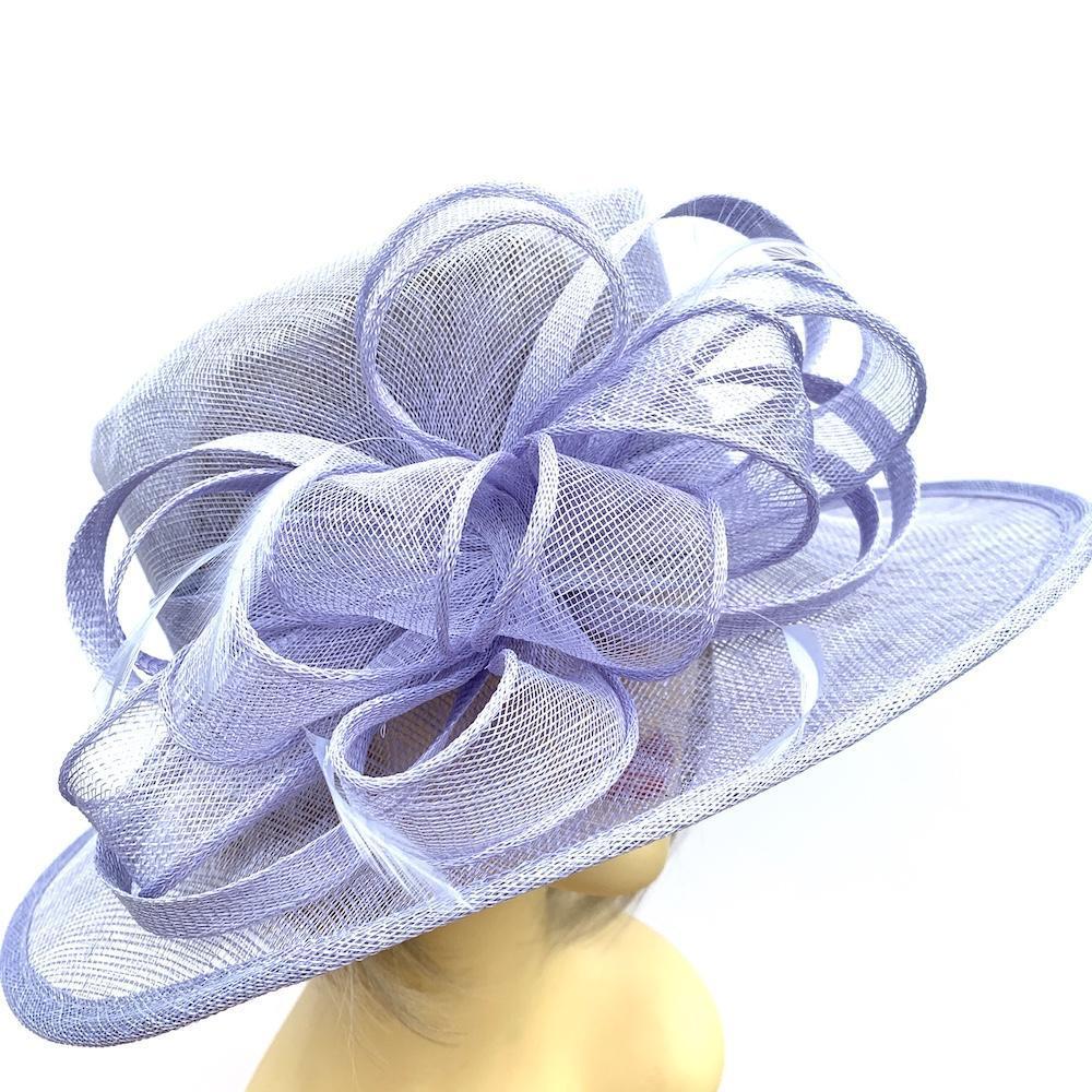 Lavender Wedding Hat with Sinamay Loops &amp; Feathers-Fascinators Direct