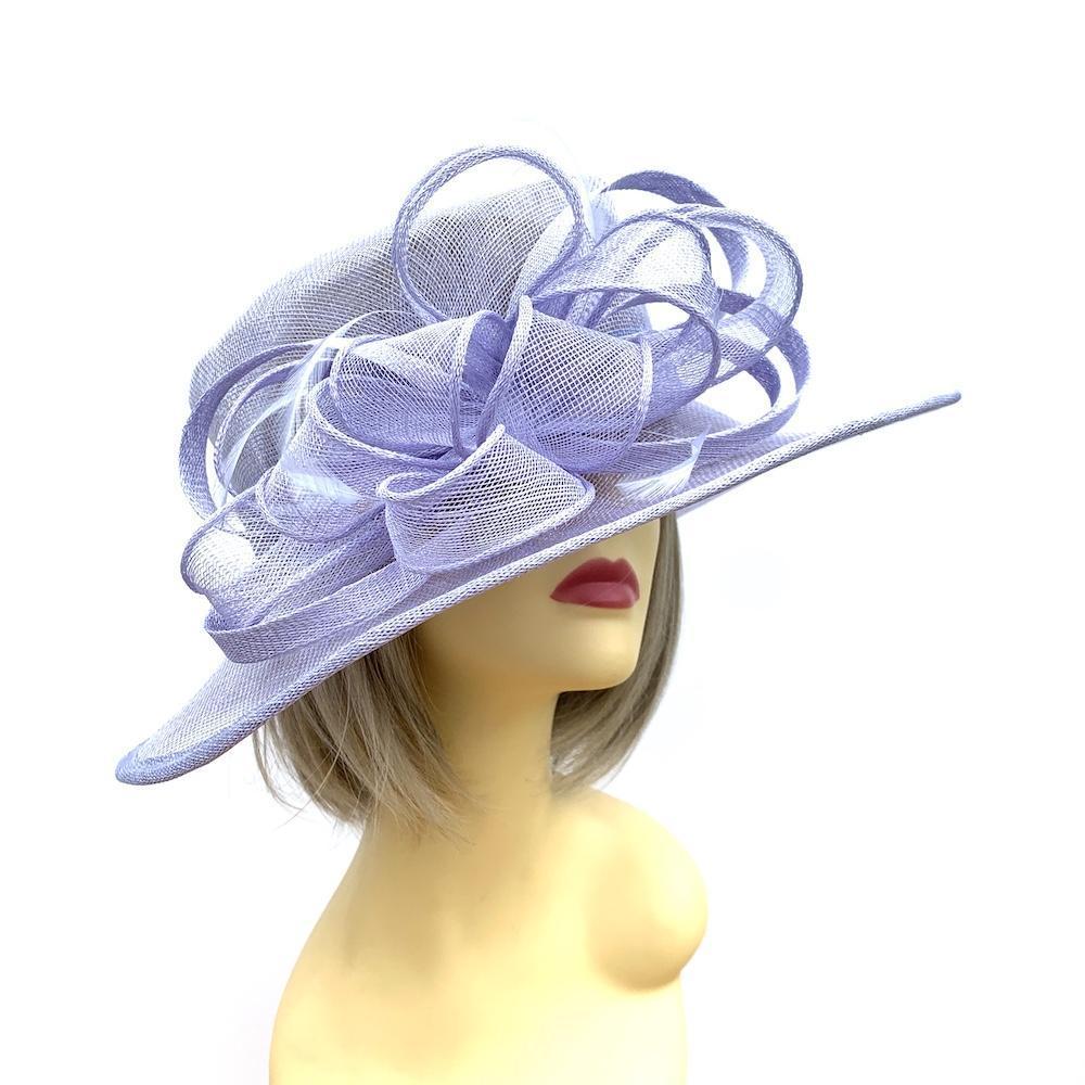 Lavender Wedding Hat with Sinamay Loops &amp; Feathers-Fascinators Direct