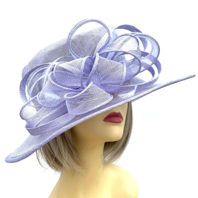 Lavender Wedding Hat with Sinamay Loops &amp; Feathers-Fascinators Direct