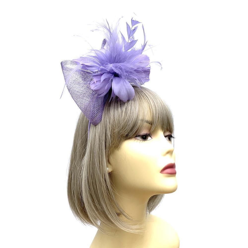 Lilac Fascinator Hair Band with Bow &amp; Feathers-Fascinators Direct