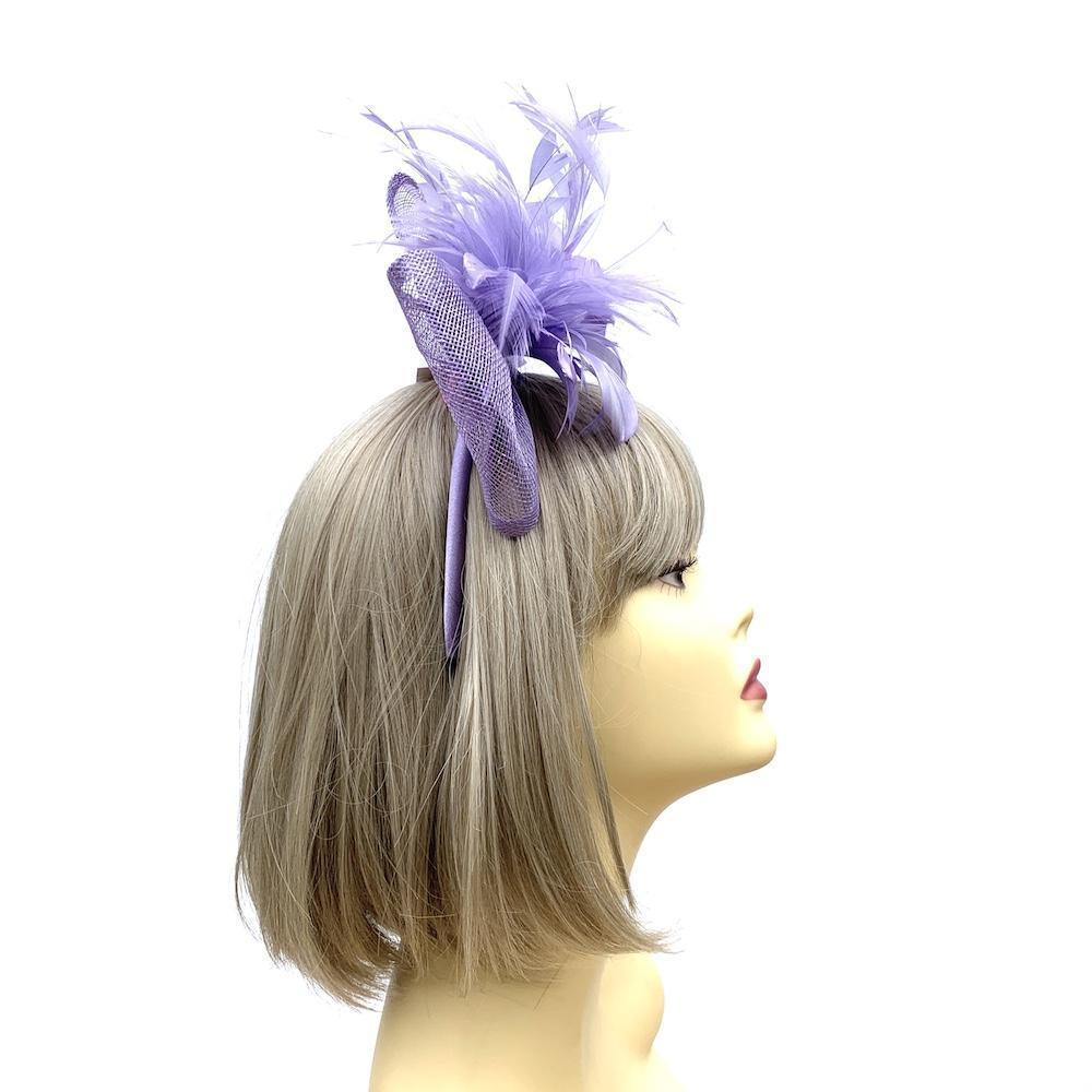 Lilac Fascinator Hair Band with Bow &amp; Feathers-Fascinators Direct