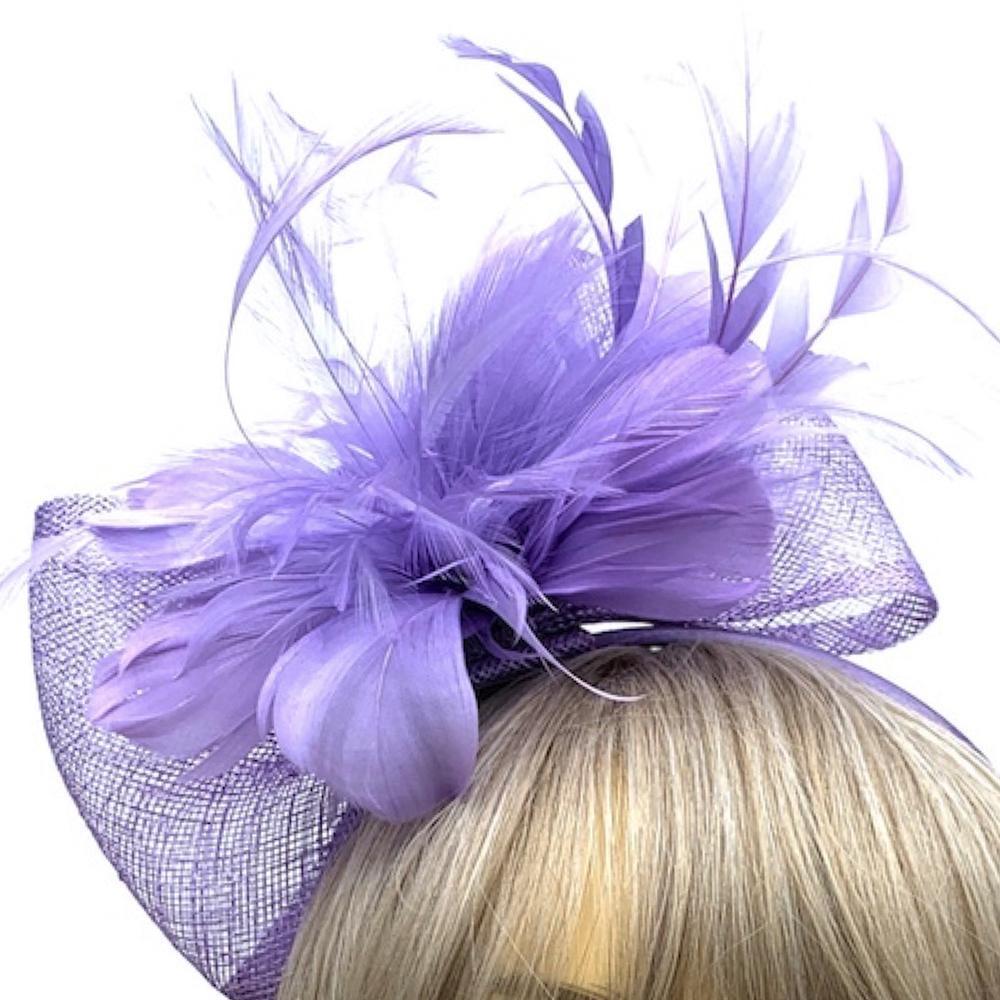 Lilac Fascinator Hair Band with Bow &amp; Feathers-Fascinators Direct