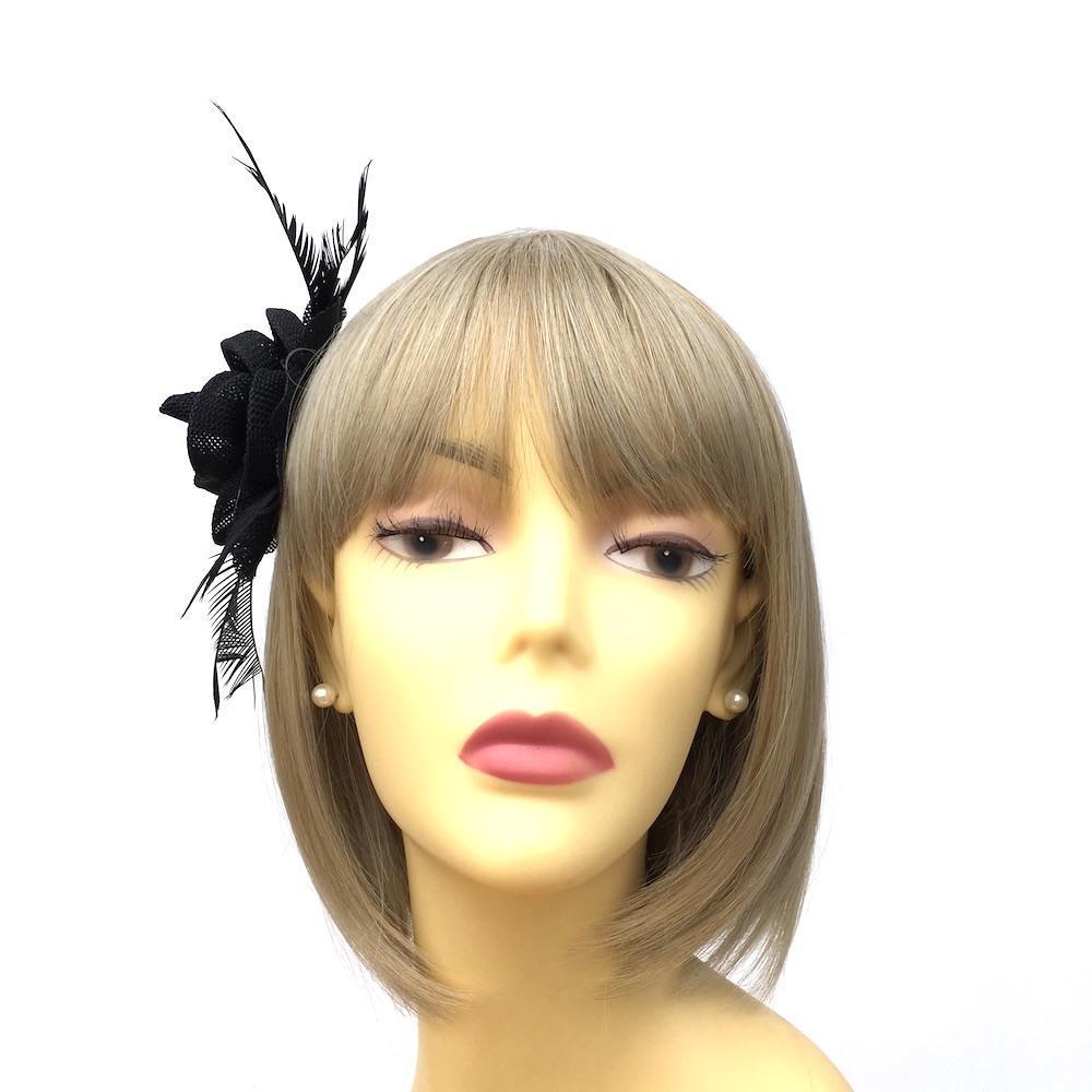 Lily Flower Small Black Fascinator Hair Clip-Fascinators Direct