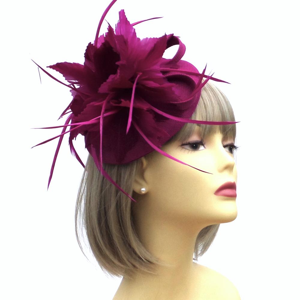 Magenta Fascinator Hat with Large Flower & Loops-Fascinators Direct