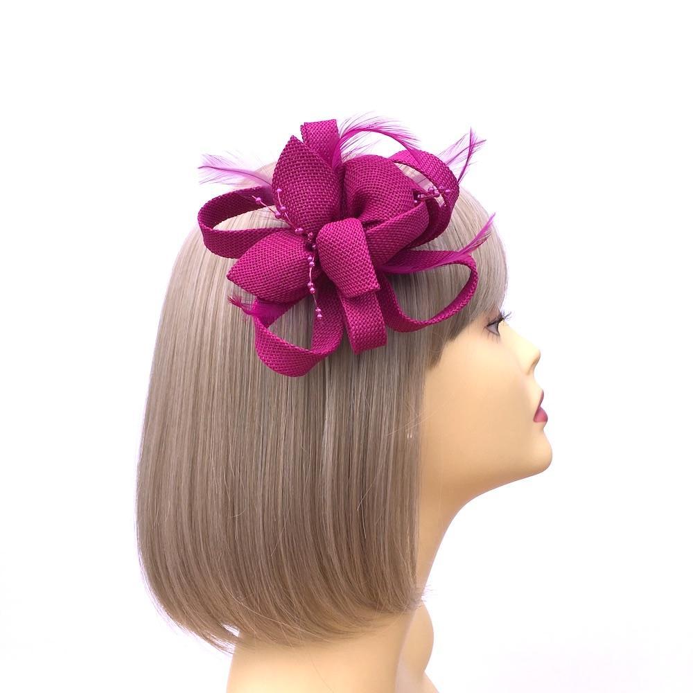 Magenta Small Fascinator with Feathers & Beads-Fascinators Direct