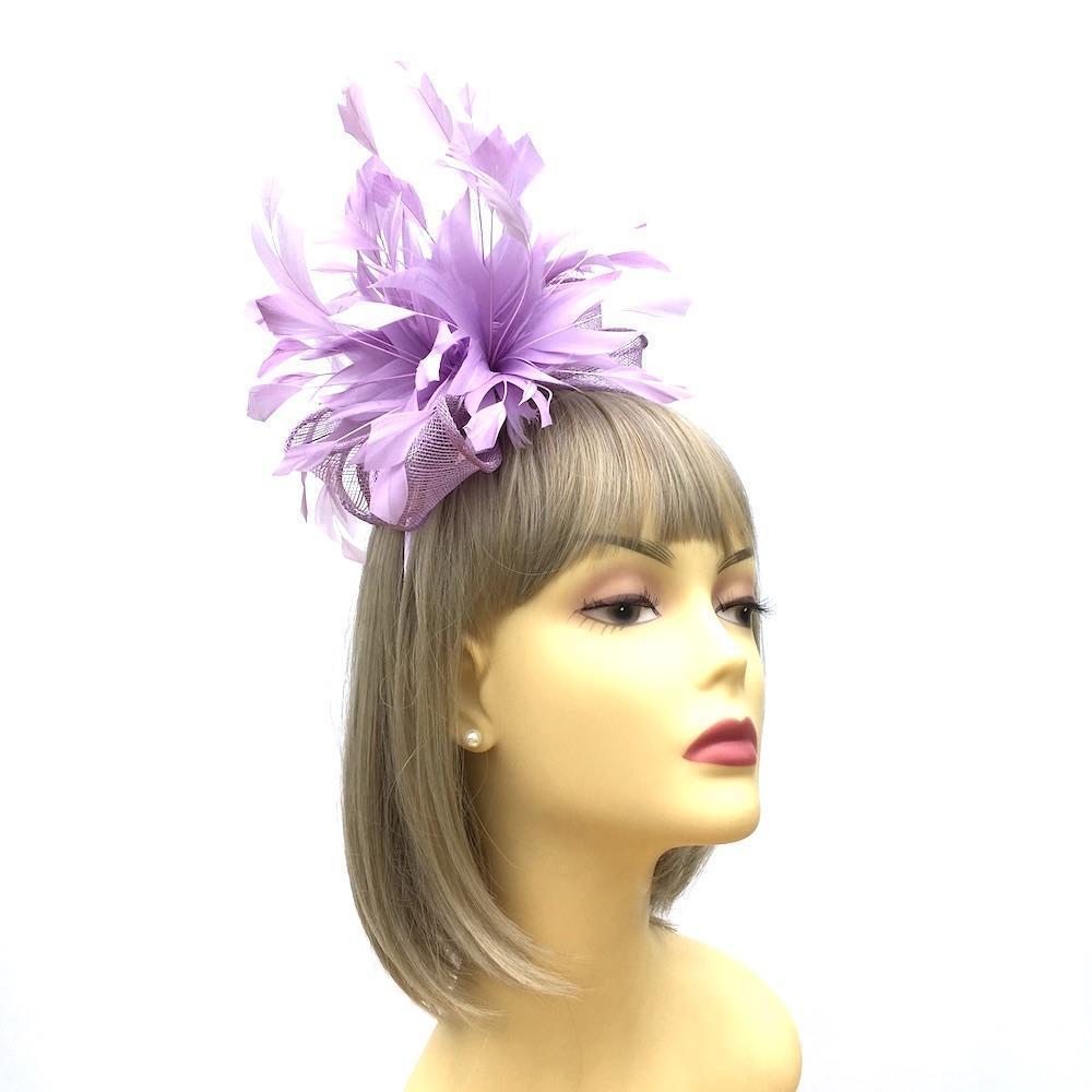 Millinery by Michelle Lilac Fascinator Flower with Feathers & Sinamay-Fascinators Direct