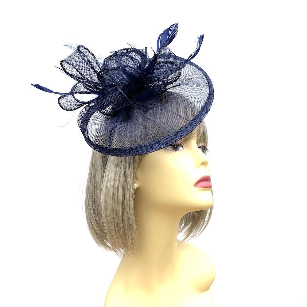 Navy Blue Fascinator with Ruched Sinamay & Loops-Fascinators Direct