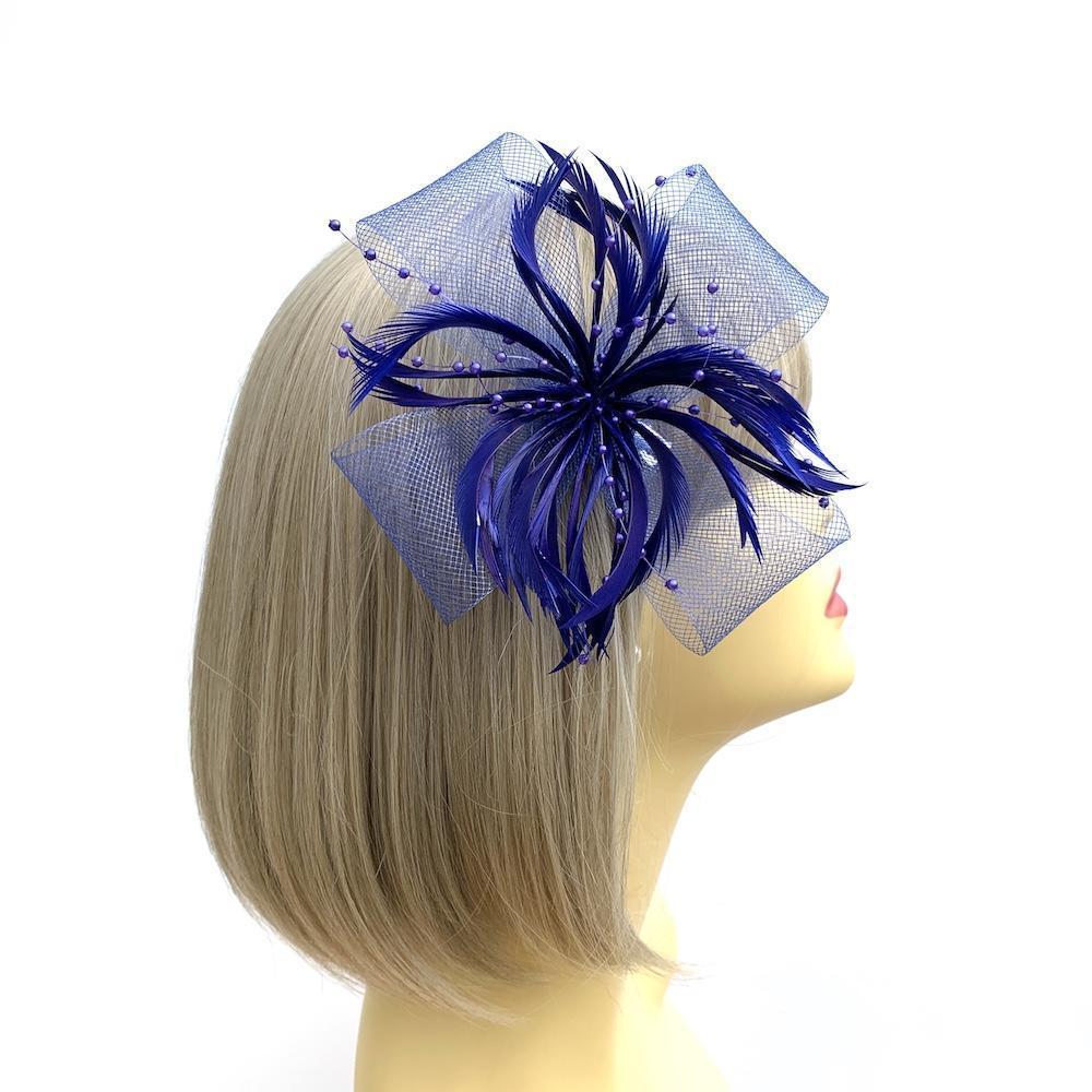 Navy Blue Hair Fascinator with Crin Loops, Beads & Feathers-Fascinators Direct