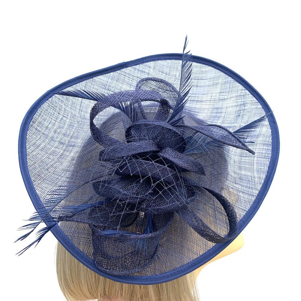 Navy Fascinator Hat with Sinamay Loops-Fascinators Direct