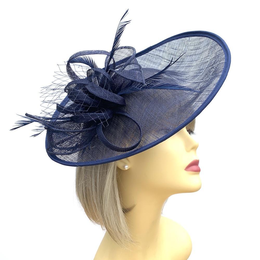 Navy Fascinator Hat with Sinamay Loops-Fascinators Direct