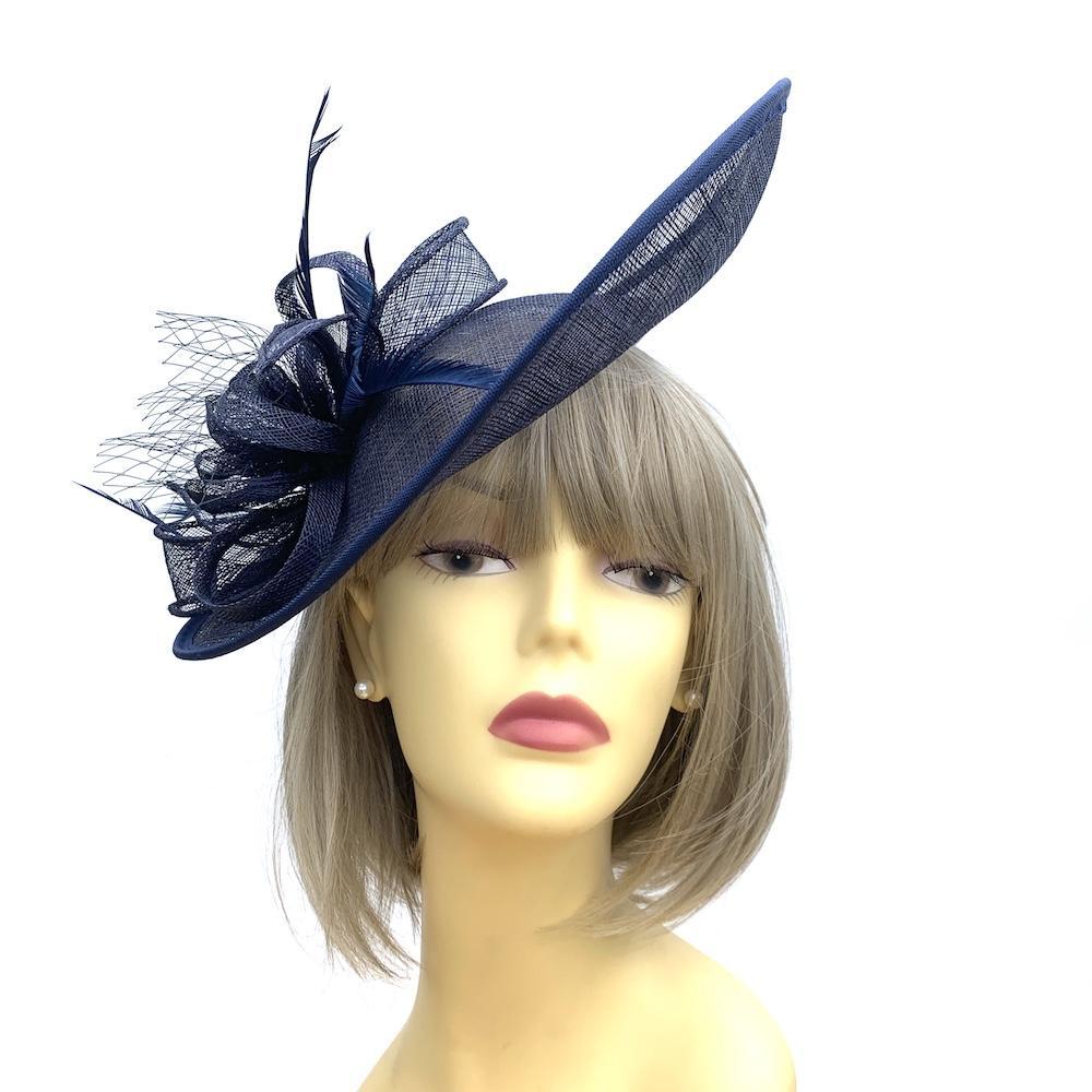 Navy Fascinator Hat with Sinamay Loops-Fascinators Direct