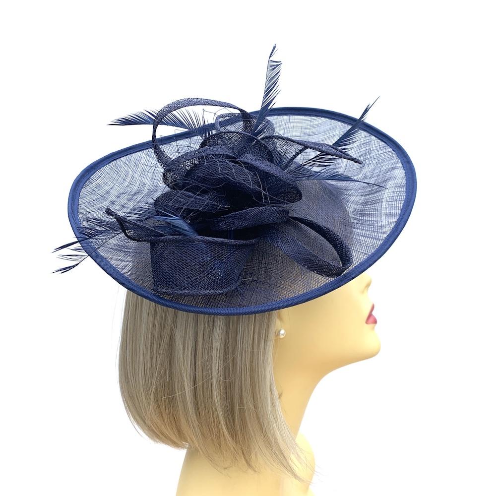 Navy Fascinator Hat with Sinamay Loops-Fascinators Direct