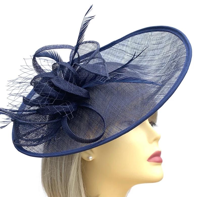 Navy Fascinator Hat with Sinamay Loops-Fascinators Direct