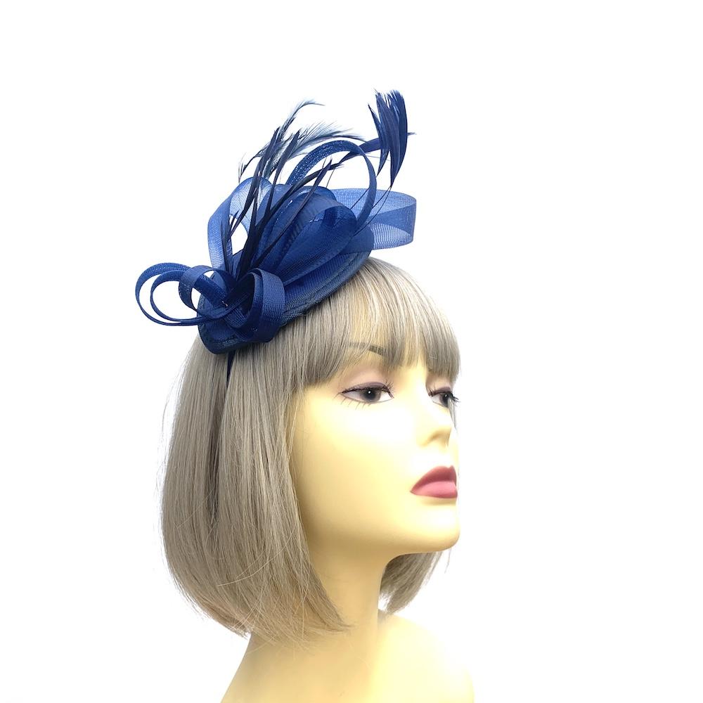 Navy Fascinator Headband with Looped Crin & Feathers-Fascinators Direct