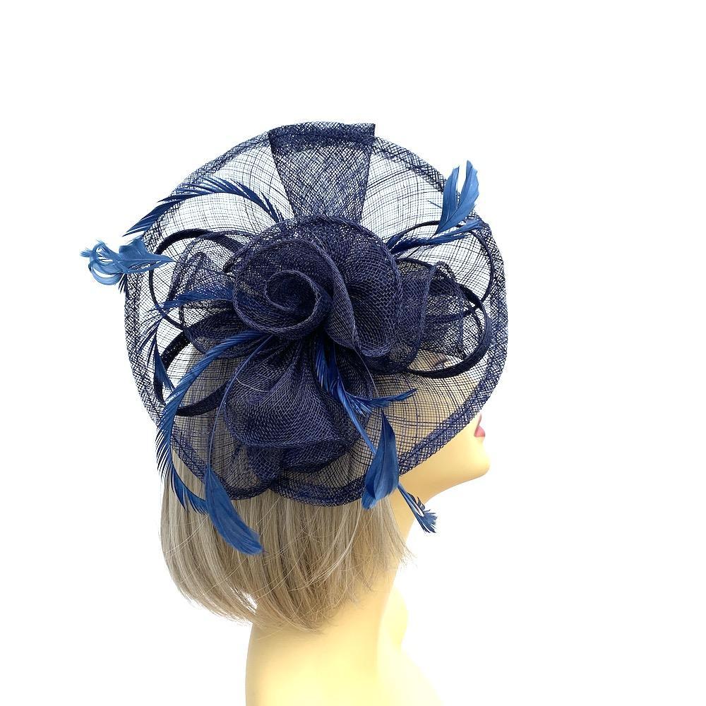 Navy Fascinator with Layered Sinamay & Feathers-Fascinators Direct