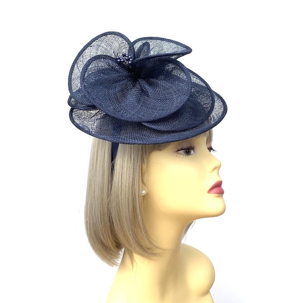 Navy Hatinator in Poppy Flower Design-Fascinators Direct