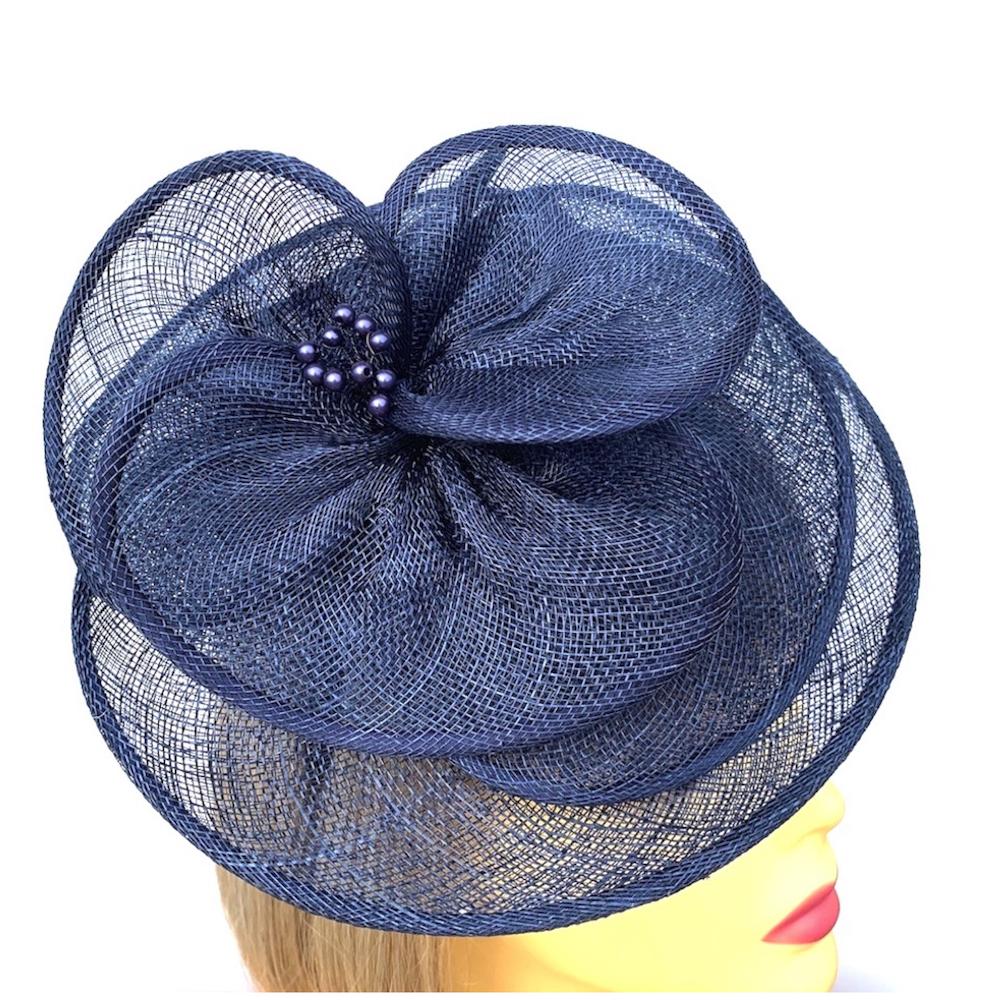 Navy Hatinator in Poppy Flower Design-Fascinators Direct