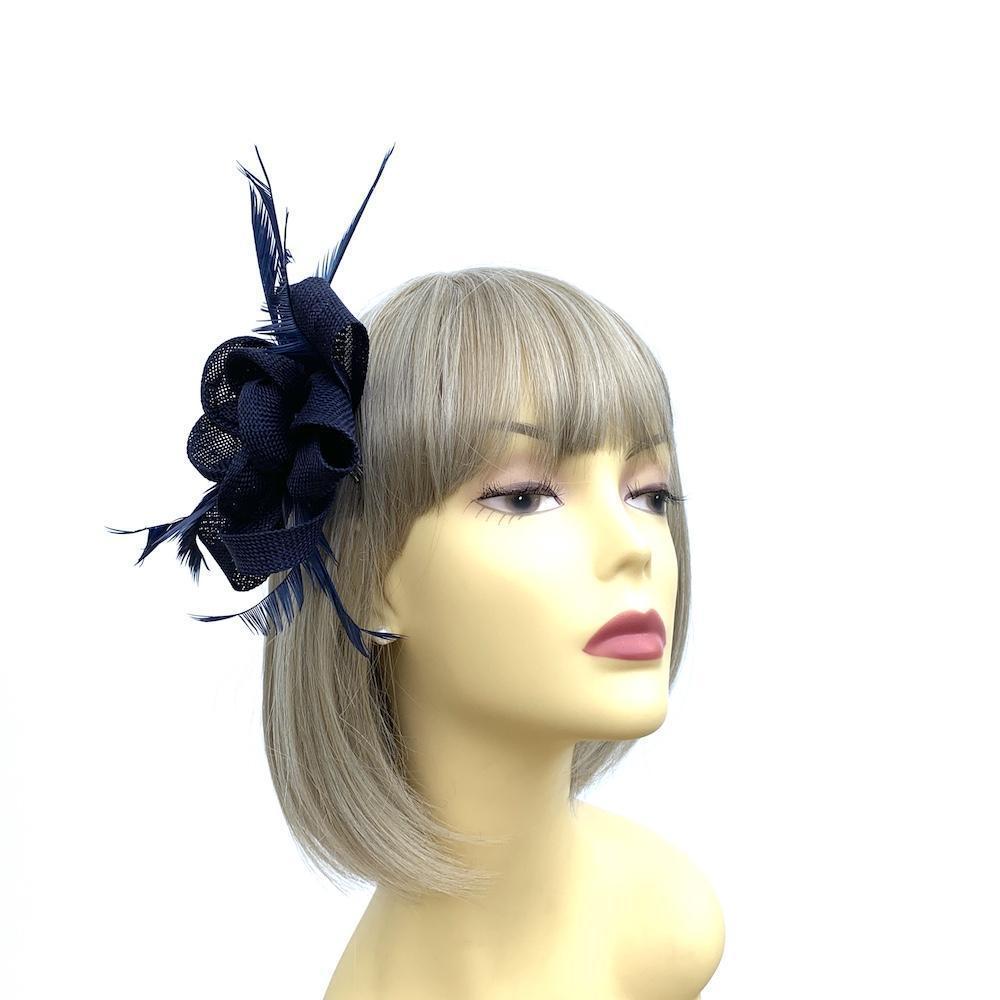 Navy Looped Flower Fascinator Clip-Fascinators Direct