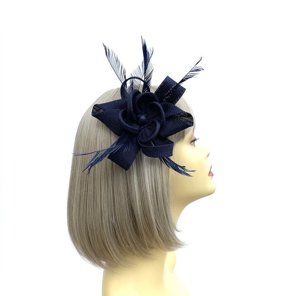 Navy Looped Flower Fascinator Clip-Fascinators Direct