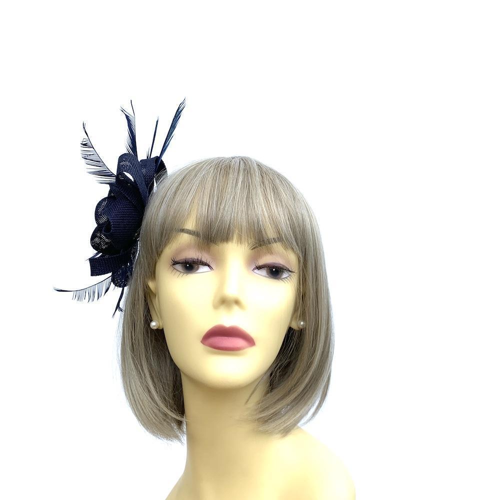 Navy Looped Flower Fascinator Clip-Fascinators Direct