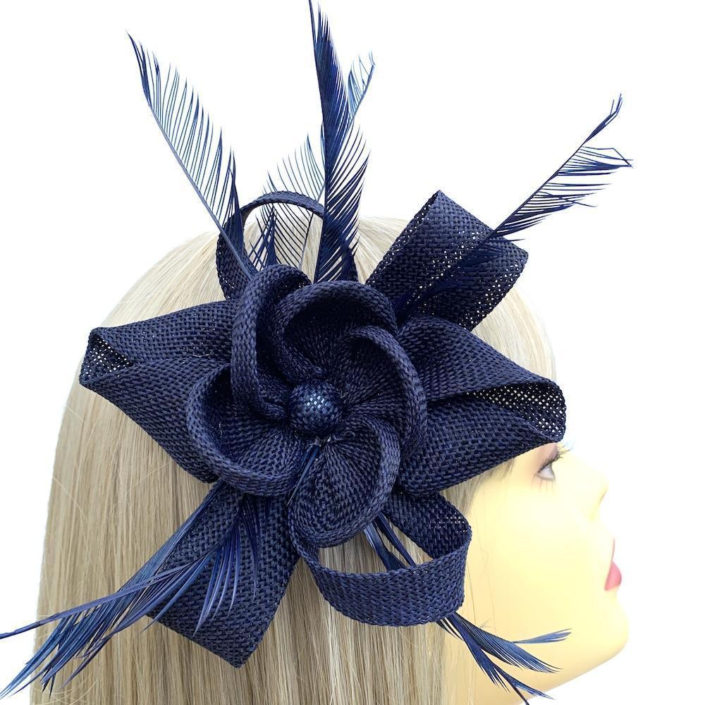 Navy Looped Flower Fascinator Clip-Fascinators Direct