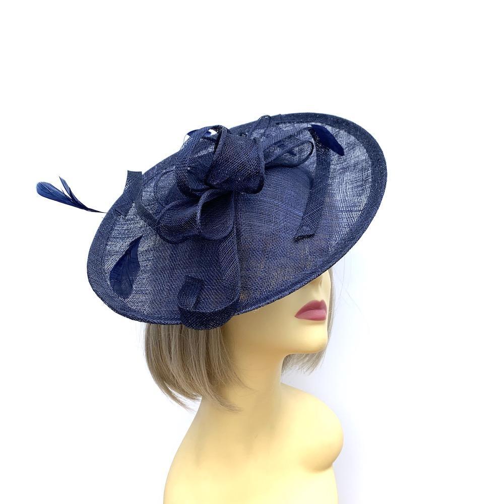 Navy Sinamay Saucer Fascinator-Fascinators Direct