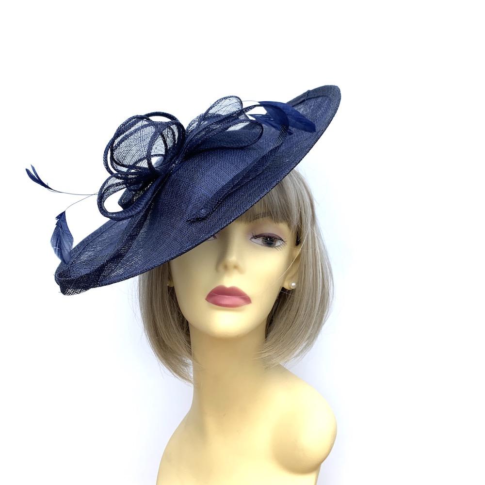 Navy Sinamay Saucer Fascinator-Fascinators Direct