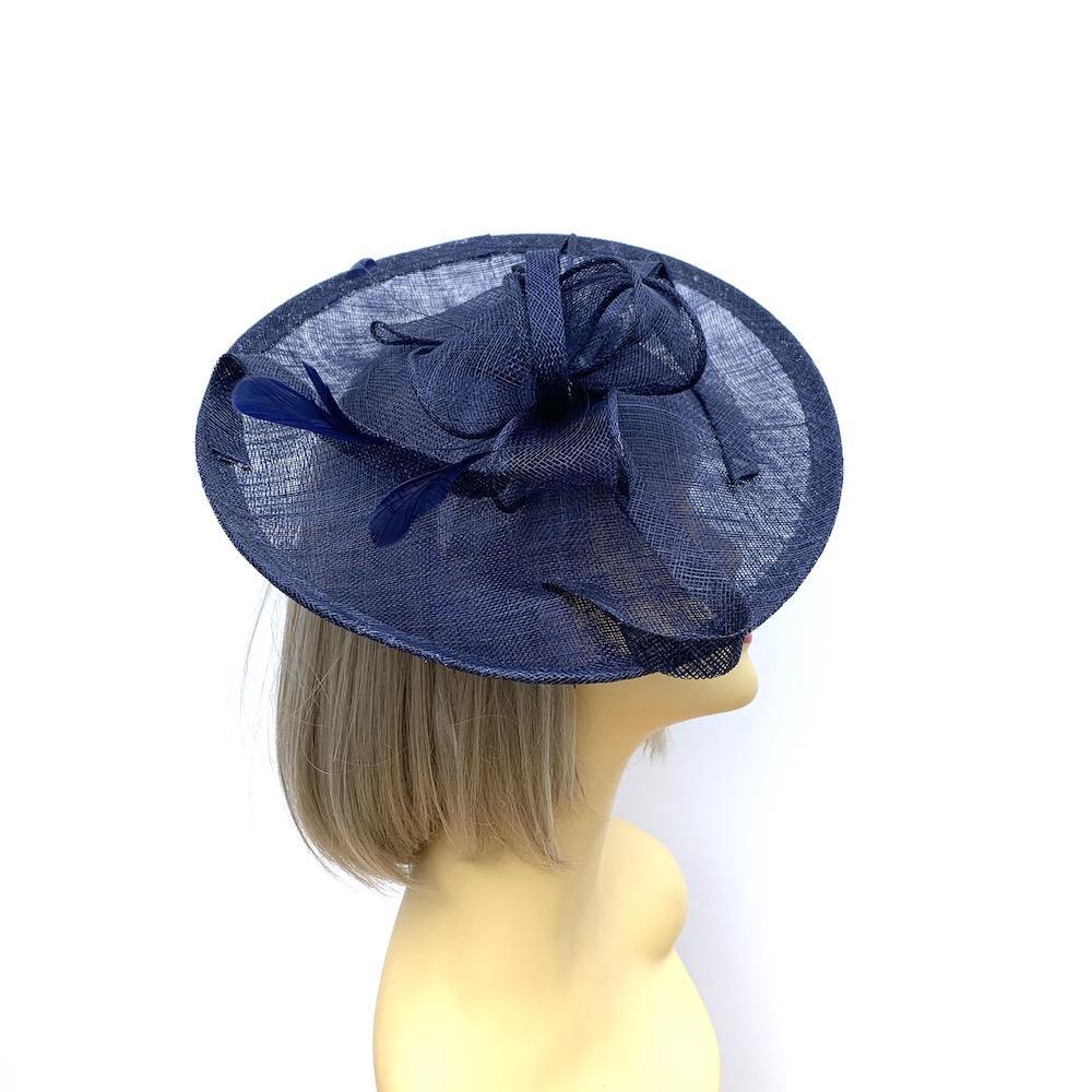 Navy Sinamay Saucer Fascinator-Fascinators Direct
