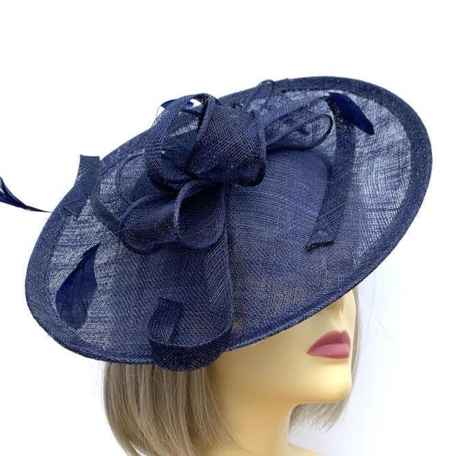 Navy Sinamay Saucer Fascinator-Fascinators Direct