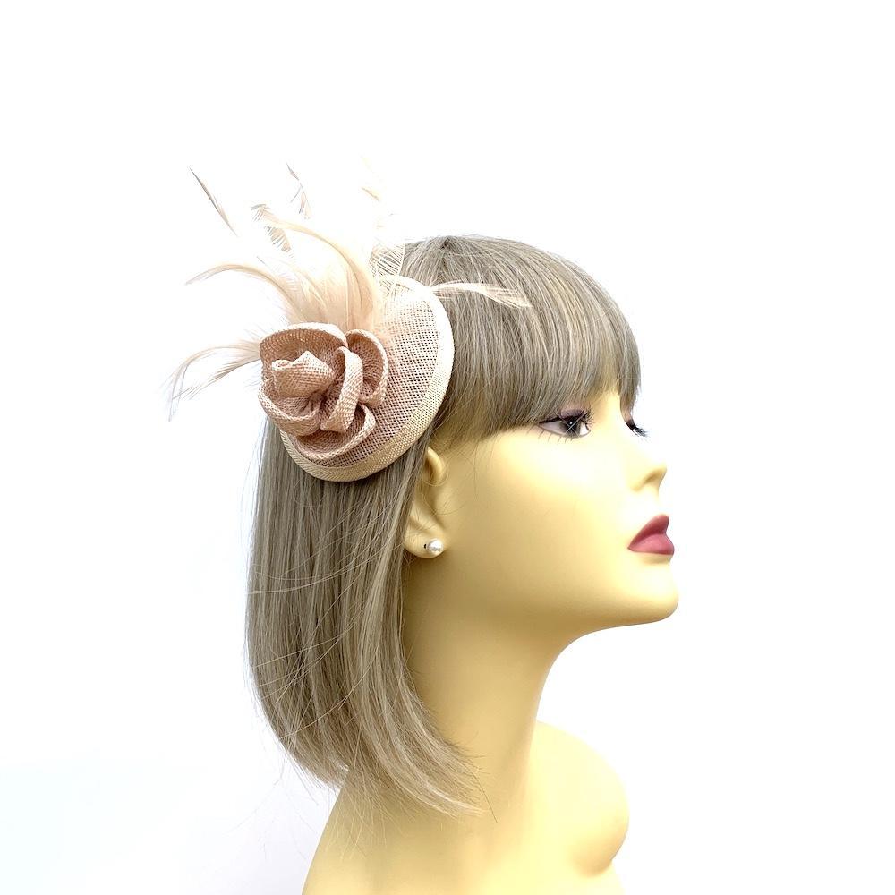 Nude Disc Fascinator with Flower & Feathers-Fascinators Direct