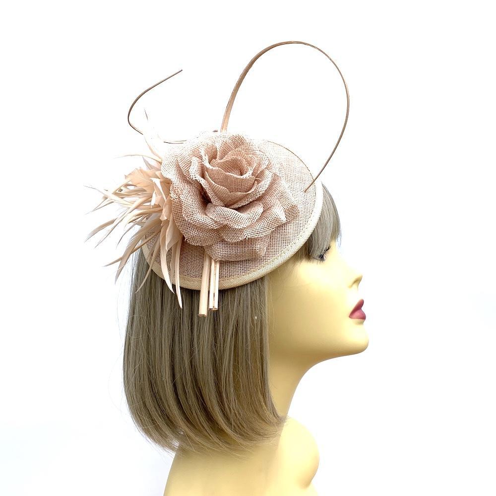 Nude Fascinator Hat with Curled Quills and Feather Flower-Fascinators Direct