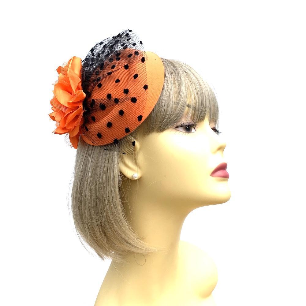 Orange Pillbox Hat Fascinator with Flower-Fascinators Direct