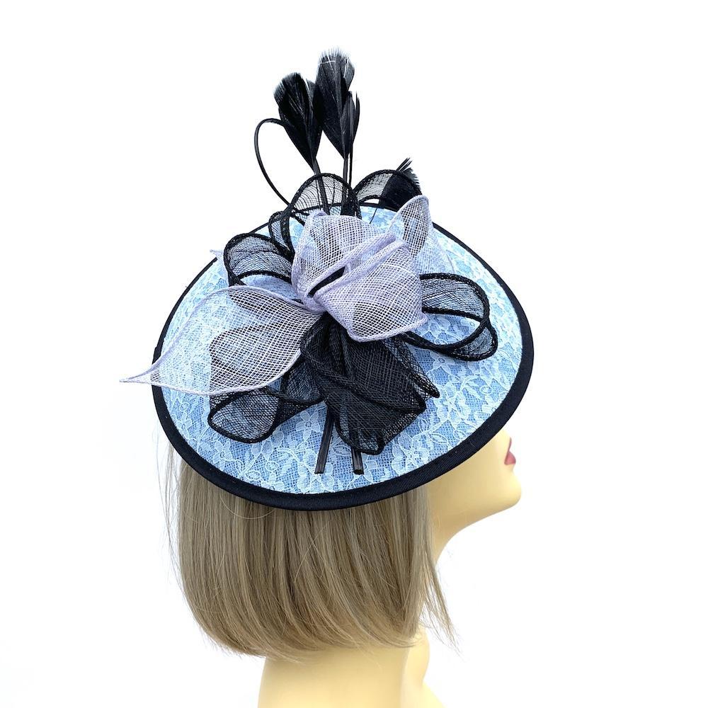 Pale Blue Fascinator Hat with Embroidered Detail-Fascinators Direct