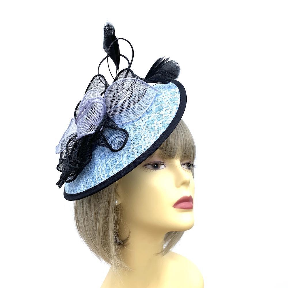 Pale Blue Fascinator Hat with Embroidered Detail-Fascinators Direct
