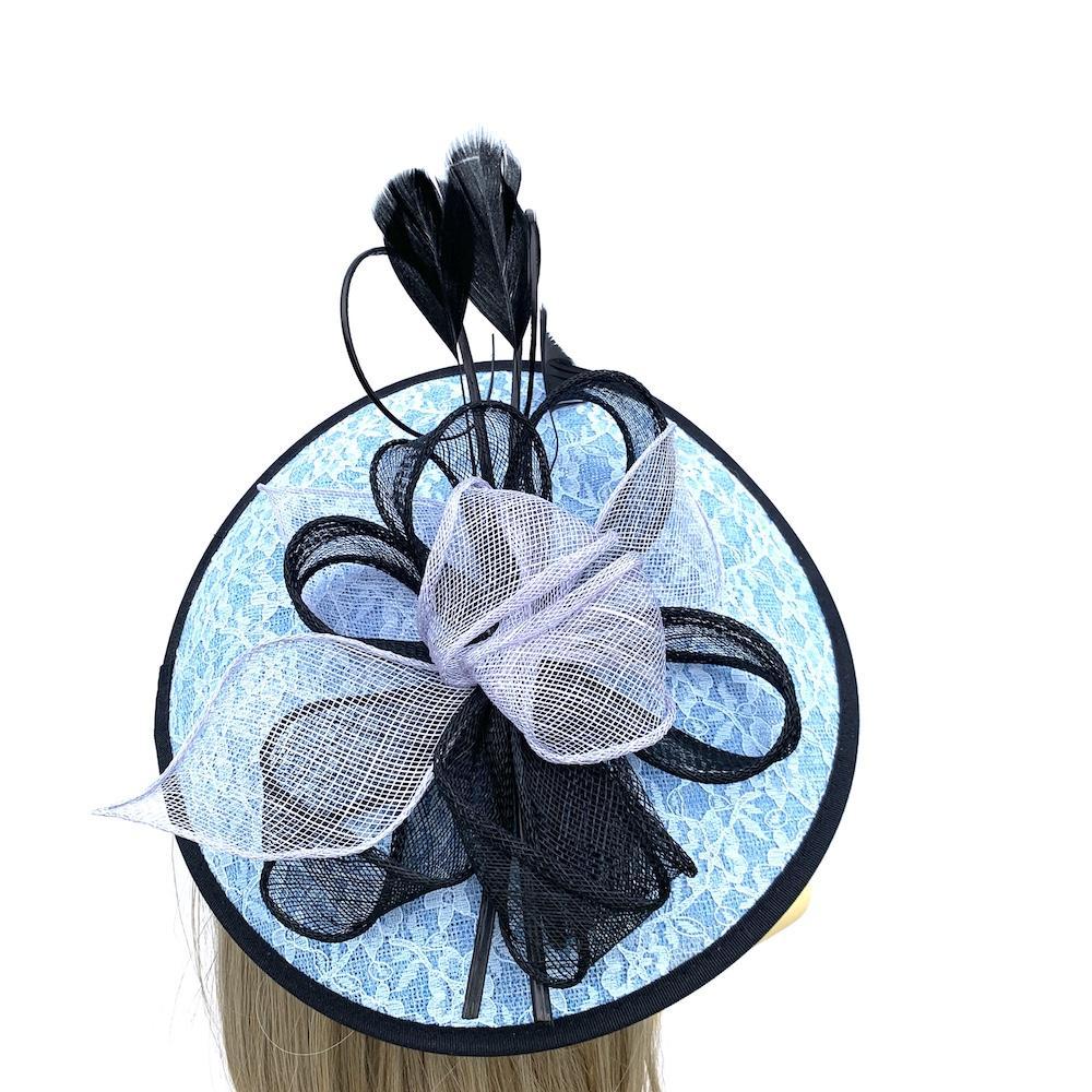 Pale Blue Fascinator Hat with Embroidered Detail-Fascinators Direct