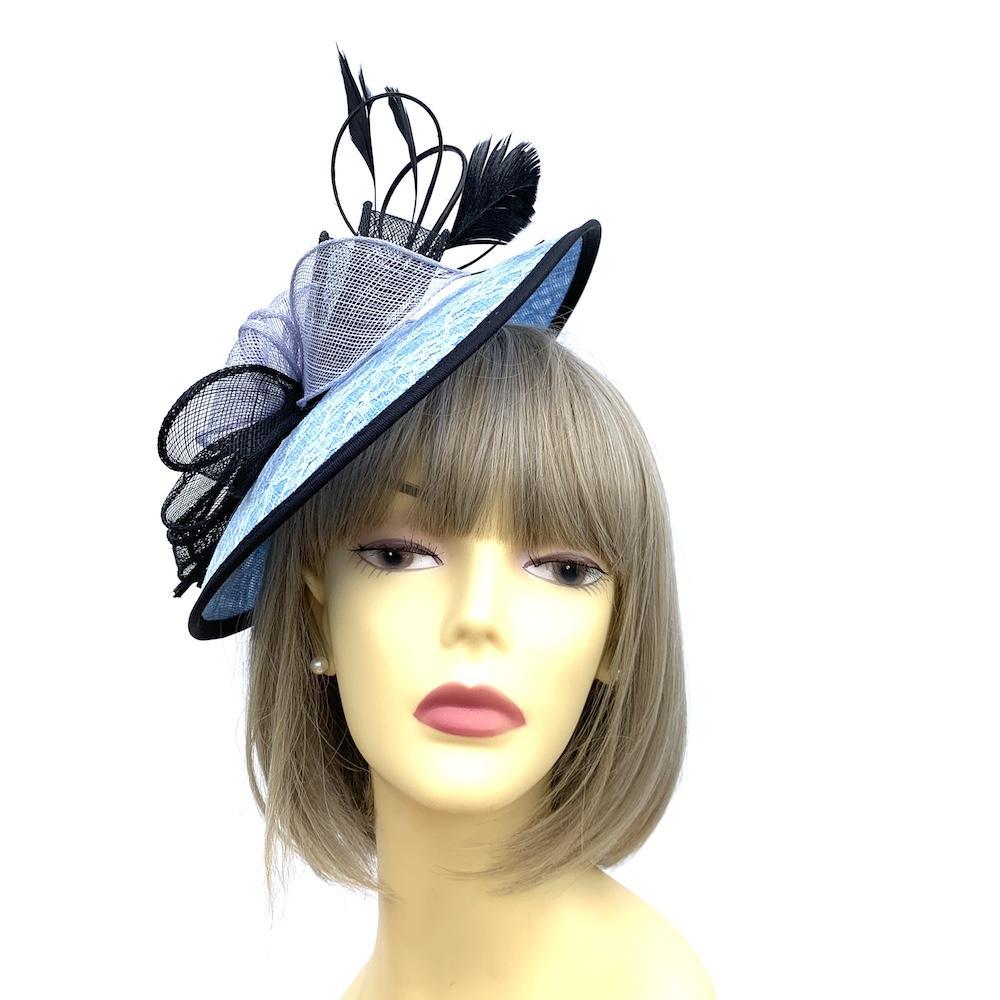 Pale Blue Fascinator Hat with Embroidered Detail-Fascinators Direct
