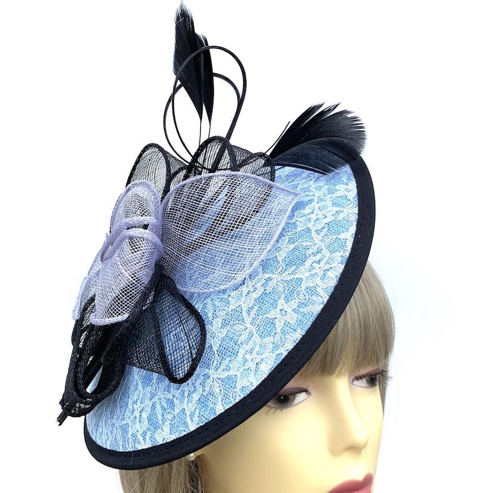 Pale Blue Fascinator Hat with Embroidered Detail-Fascinators Direct