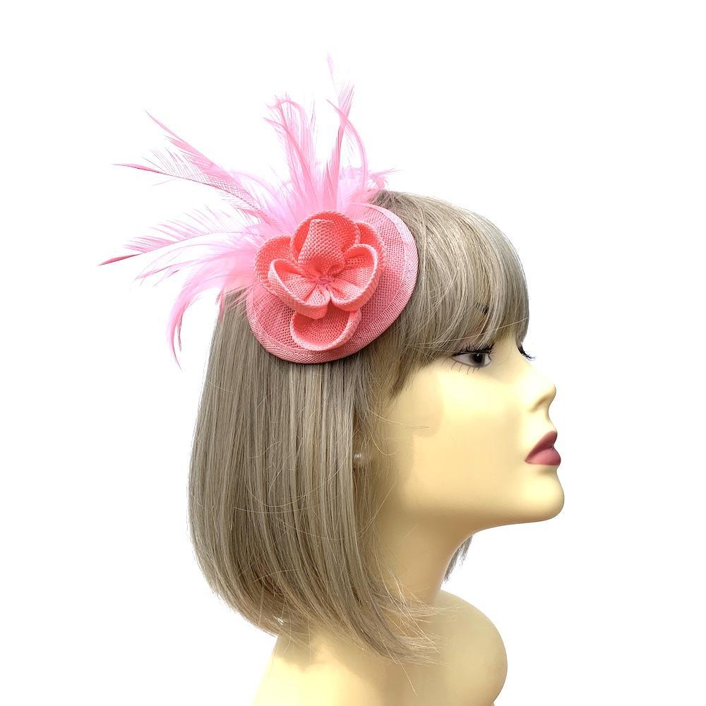 Pastel Pink Disc Fascinator with Flower &amp; Feathers-Fascinators Direct