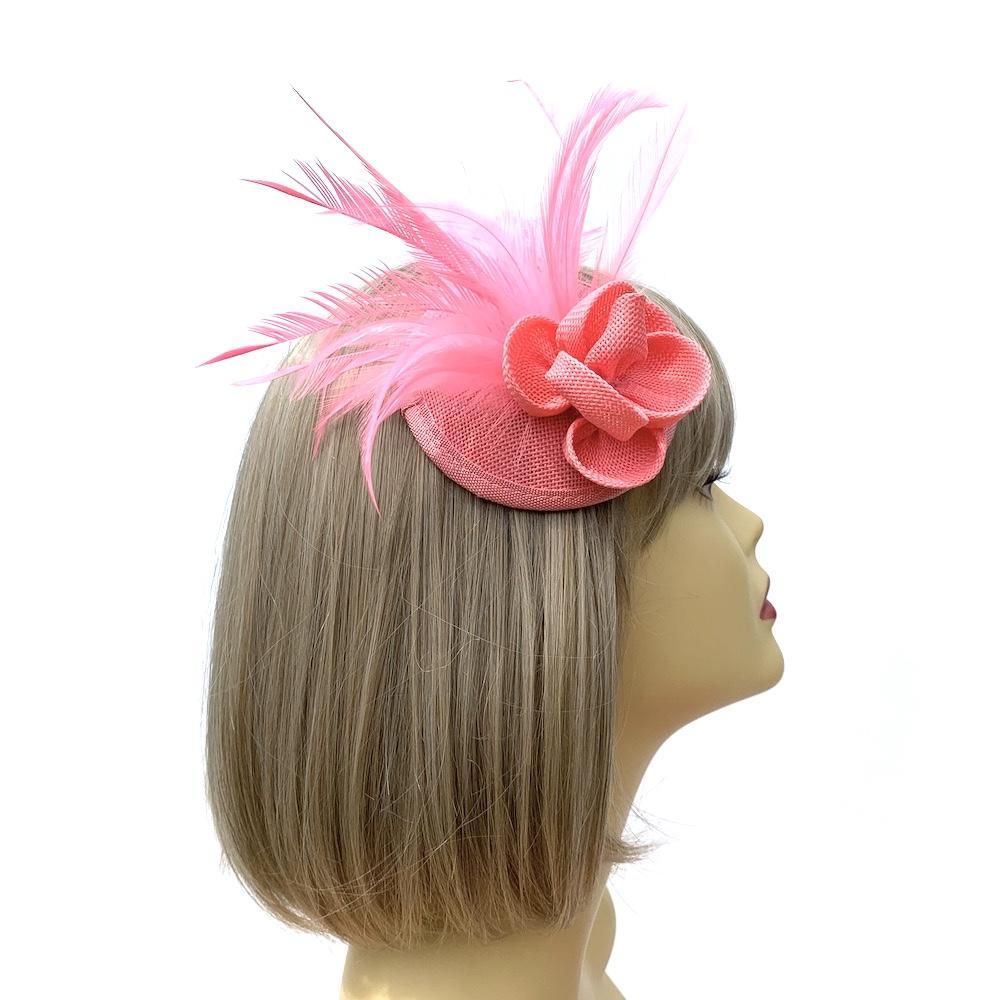 Pastel Pink Disc Fascinator with Flower &amp; Feathers-Fascinators Direct