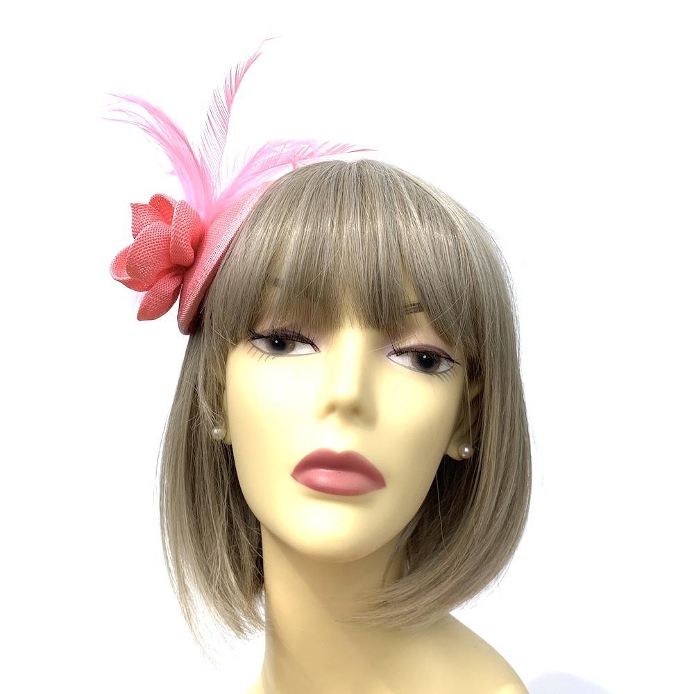 Pastel Pink Disc Fascinator with Flower &amp; Feathers-Fascinators Direct