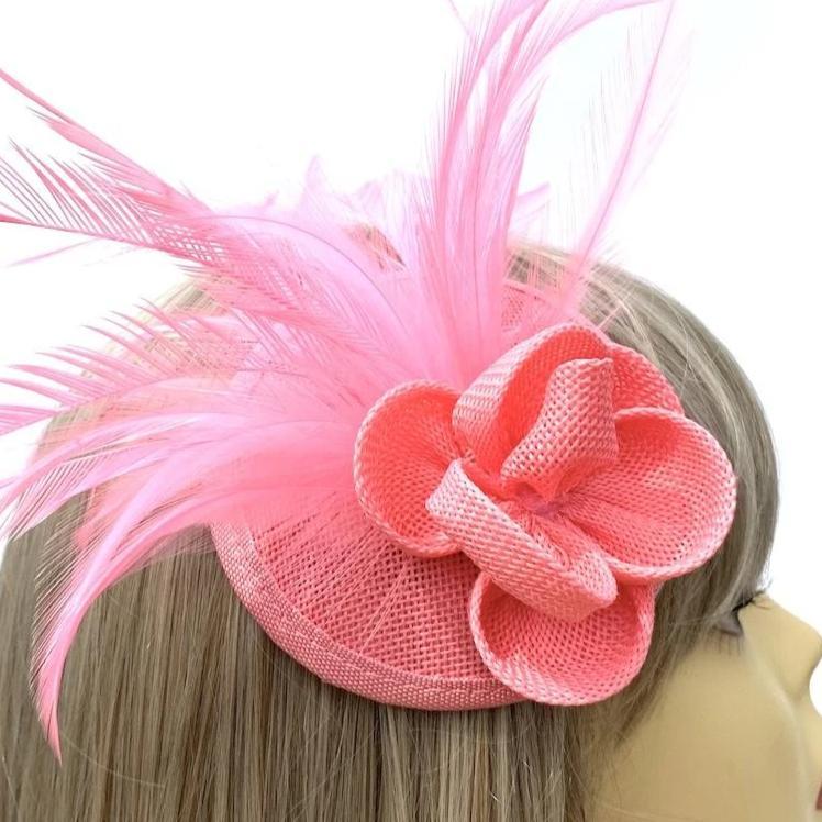 Pastel Pink Disc Fascinator with Flower &amp; Feathers-Fascinators Direct