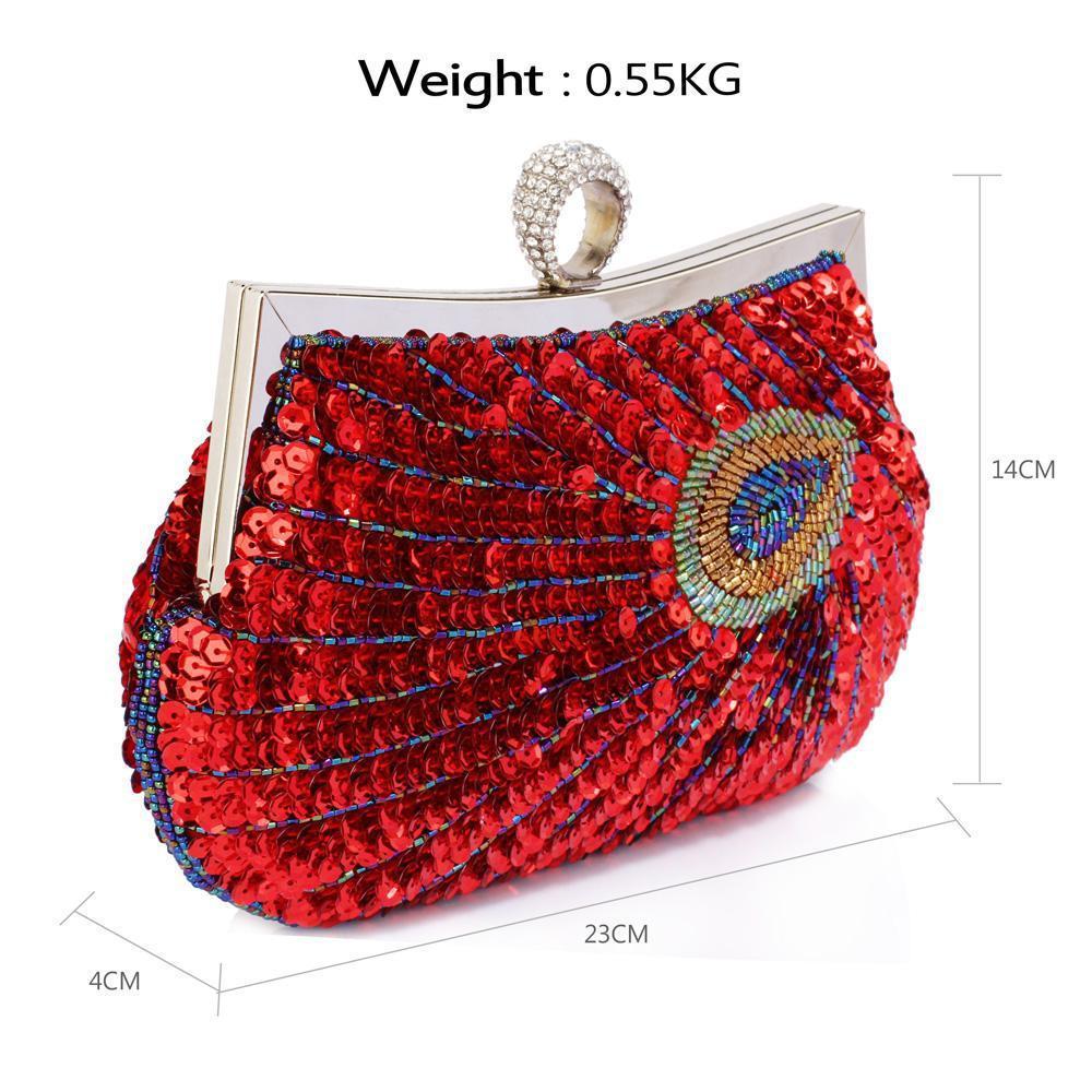 Elegant Evening Clutch Bag - Peacock Pattern & Rhinestone Decor