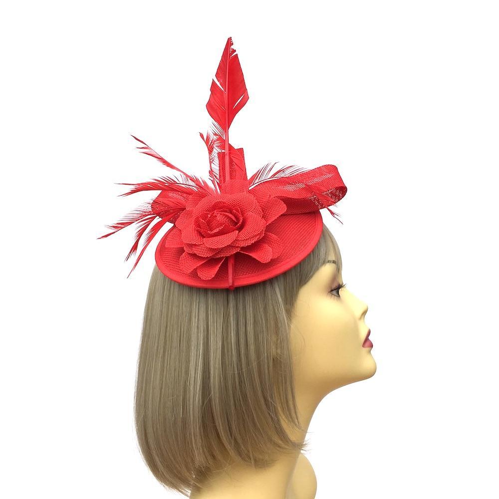 Pillar Box Red Sinamay Dome Disc Fascinator-Fascinators Direct