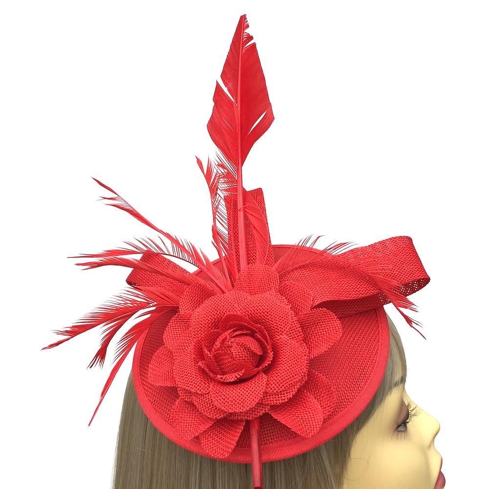 Pillar Box Red Sinamay Dome Disc Fascinator-Fascinators Direct
